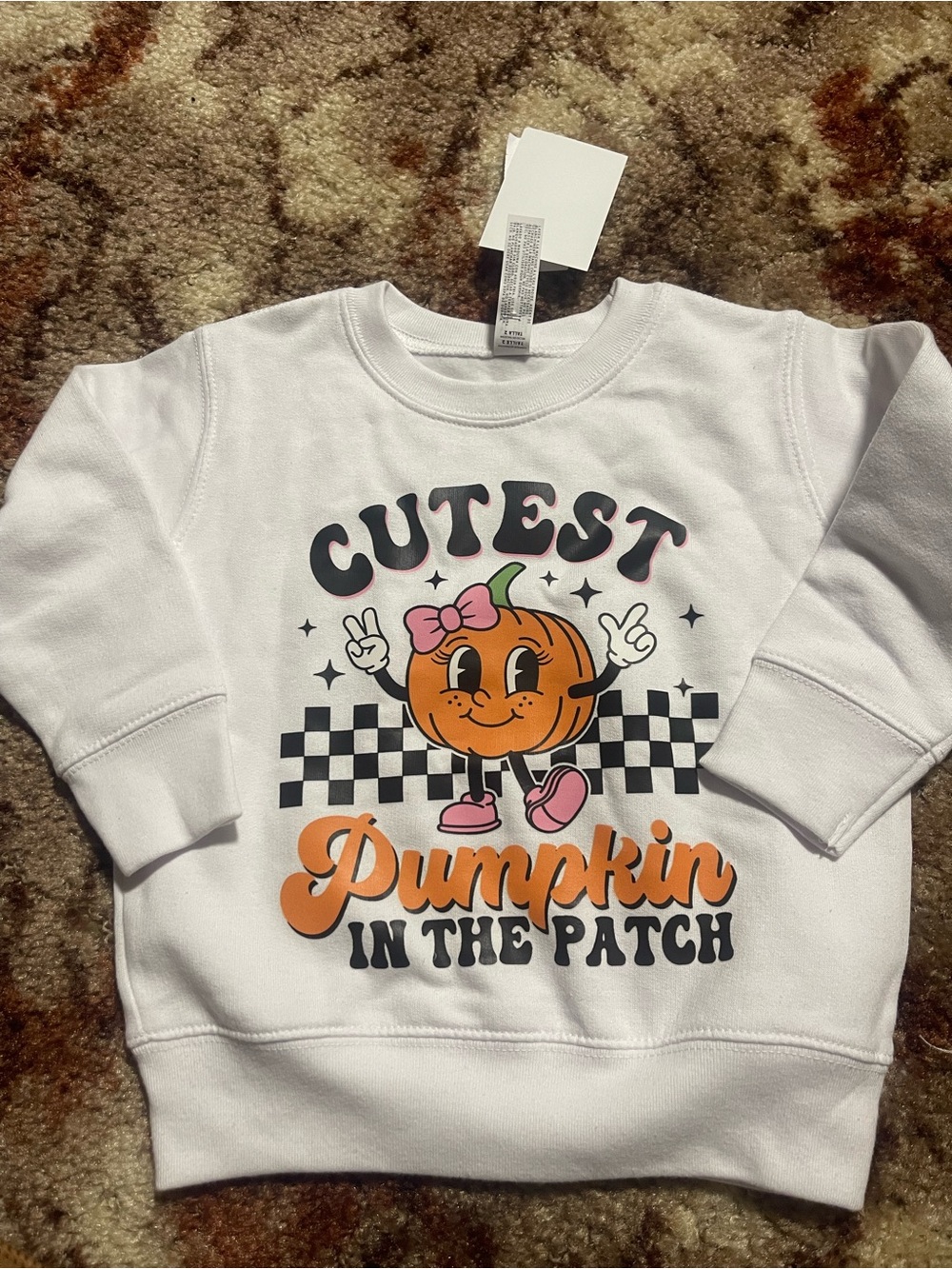 Rabbit Skins White Kids Pumpkin Graphic Tee with Pink Bow and Orange Pumpkin